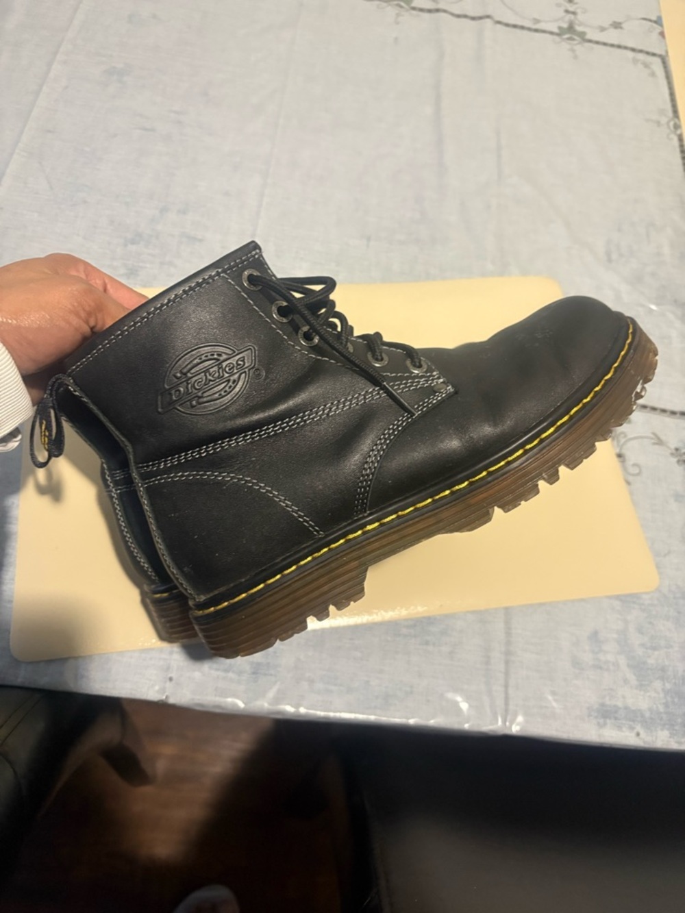 Dickies Black Leather Chukka Boots with Yellow Welt Stitch